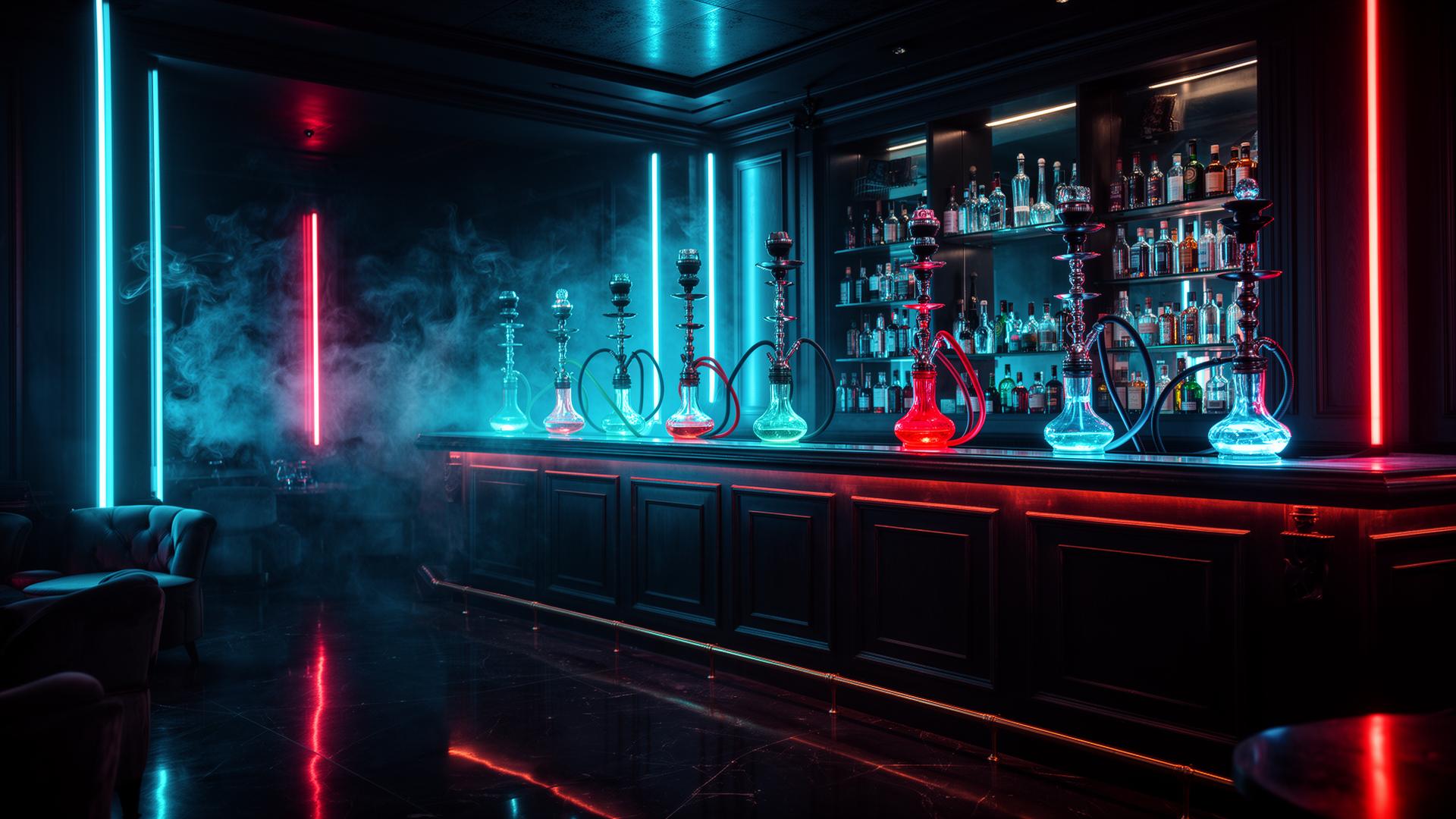 Sterling Tobacco Vape & Glass — premium neon smoke lounge interior